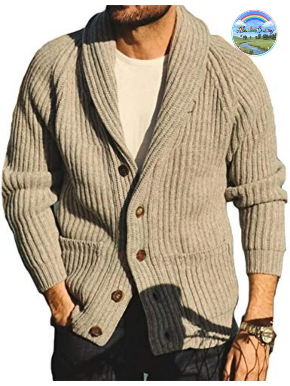 Mens Shawl Collar Cable Knit Cardigan Button Down Open Front Ribbed Knitwear